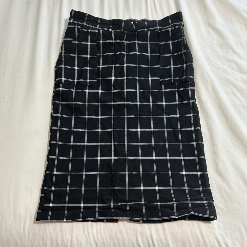 89th + Madison‎ Womens Black White Windowpane Plaid Pencil Skirt Size Medium